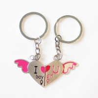 Flying Love Heart Wings Silver Metal Couple Keyrings Set Lovers Puzzle Key Chain