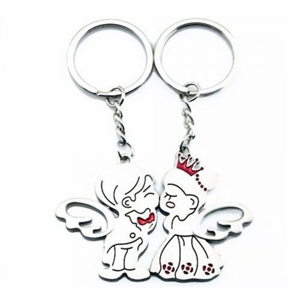 Kissing Prince Princess Silver Metal Couple Keyrings Lovers Puzzle Key Chains