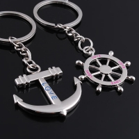 Sailors Anchor Steering Wheel Silver Metal Couple Keyrings Set Lovers Key Chains
