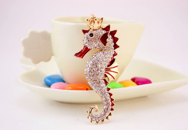 Seahorse Sea Life Animal Crystal Diamante Rhinestone Bag Charms Handbag Keyrings Pendant Key Chain