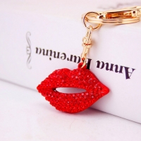 Sparkling Diamante Rhinestone Red Lips Bag Charms Handbag Pendant Keyring Key Chain
