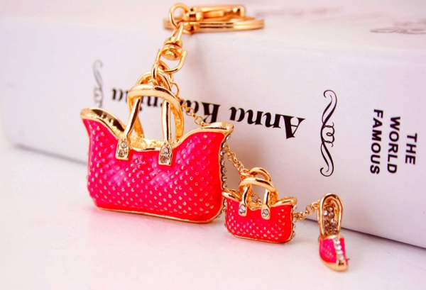 Handbag Shaped Shoes Crystal Diamante Rhinestone Bag Charms Handbag Keyrings Pendant Key Chain