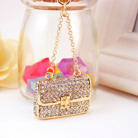 Silver Lady Handbag Shaped Crystal Diamante Bag Charms Handbag Keyring Pendant