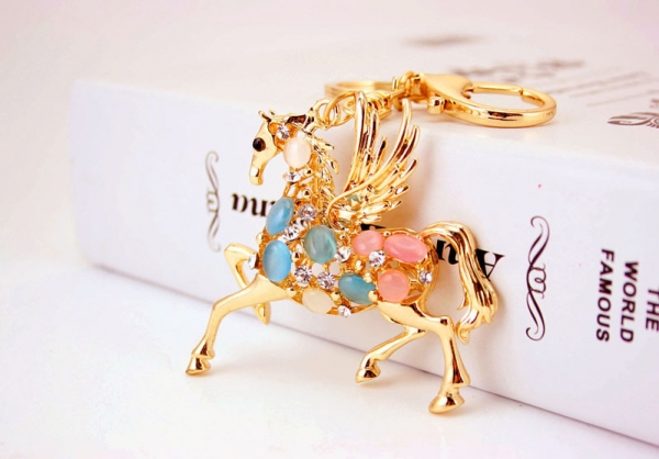 Pegasus Horse Animals Shaped Crystal Diamante Rhinestone Bag Charms Handbag Keyrings Pendant