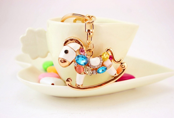 Rocking Horse Sparkling Gemstones Rhinestones Bag Charm Handbag Pendant Keyring