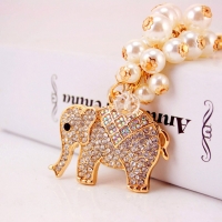 Pearl Elephant Animal Shaped Diamante Rhinestone Bag Charms Handbag Keyrings Pendant Key Chain