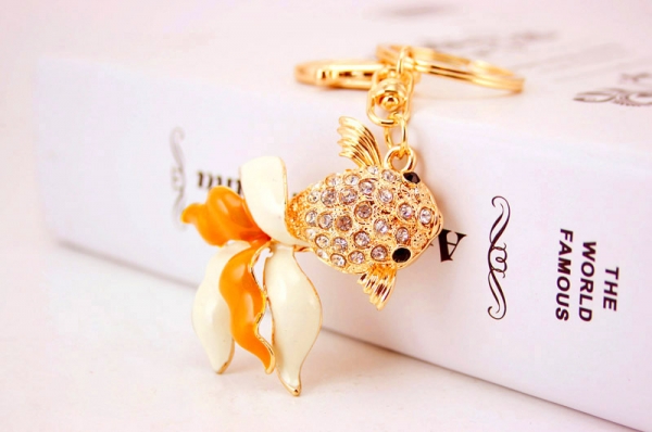 Goldfish Fish Crystal Diamante Bag Charms Handbag Keyrings Pendant Key Chain