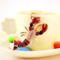 Red Lobster Sealife Ocean Animal Crystal Diamante Bag Charms Handbag Keyrings