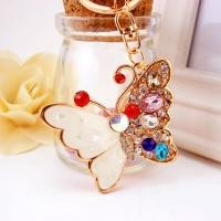 White Colourful Butterfly Crystal Diamante Rhinestone Bag Charms Handbag Keyrings Pendant Key Chain