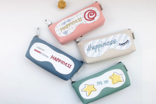 Girls Cute Happiness For You Canvas Pencil Case Stationery Cosmetic Make Up Bag Pen Storage Pouch