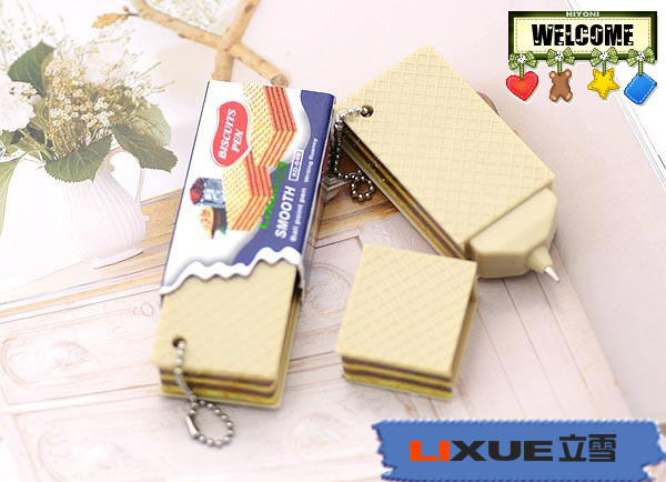 Vanilla Strawberry Waffle Biscuit With Key Chain Novelty Ballpoint Gel Pens Cute School Supply Gift