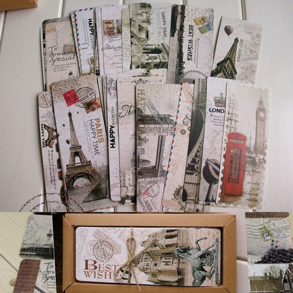 30 Pc Cute Vintage Postcard Style London Paris Tourist Attractions Bookmarks Readers Gift