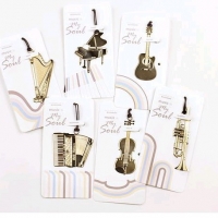 Gold Music Instrument Piano Guitar Violin Accordion Harp Trumpet Bookmarks Book Markers Readers Gift