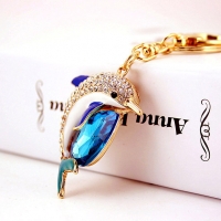 Blue Dolphin Sealife Animal Shaped Crystal Diamante Rhinestone Bag Charms Handbag Keyrings
