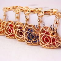 Rose Love Heart Shaped Crystal Diamante Rhinestone Bag Charms Handbag Keyrings Pendant Key Chain