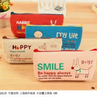 Happy Animals Cat Rabbit Dog Giraffe Canvas Pencil Case Coin Purse Makeup Bags