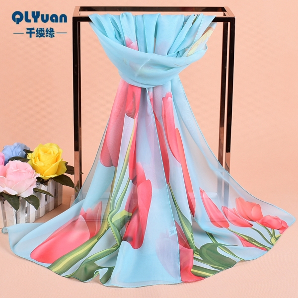 160 50cm Tulip Flowers Print Floral X313 Fashion Ladies Scarves Chiffon Scarf Womens Shawls