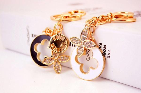 Clover Flower Crystal Diamante Rhinestone Bag Charms Handbag Keyrings Pendant Key Chain