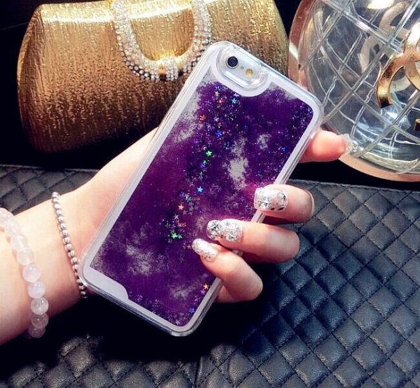 Glitter Liquid - Floating Stars Purple iPhone 12 Mini Phone Case