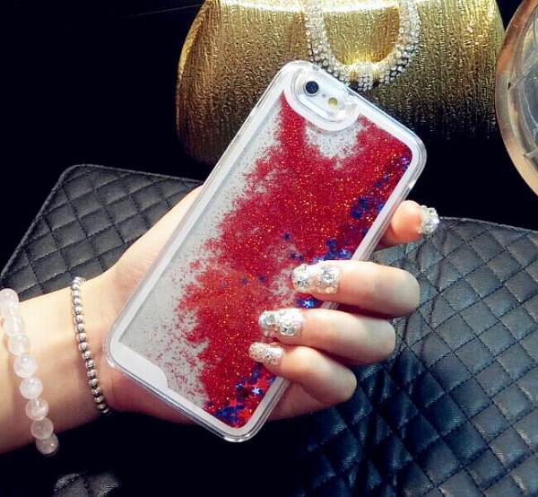 Glitter Liquid - Floating Stars Red iPhone 12 and 12 Pro Phone Case