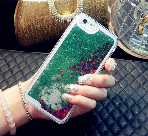 Glitter Liquid - Floating Stars Green iPhone 12 and 12 Pro Phone Case