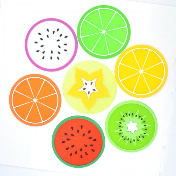 6PC Fruit Coaster Set Colorful Silicone Cup Drinks Holder Mat Tableware Placemat