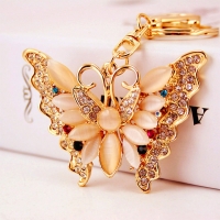 Large White Butterfly Crystal Diamante Rhinestone Bag Charms Handbag Keyring