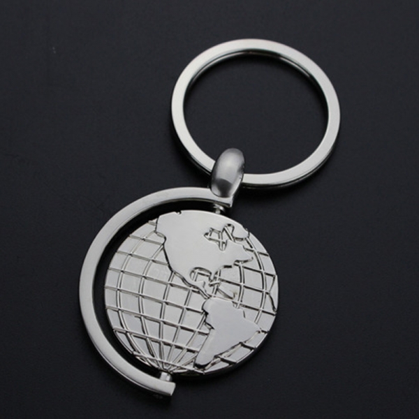 Rotating Planet Earth Silver Globe Of The World Metal Keyring Traveller Gift
