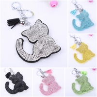 Cute Kitten Cats Leather Crystal Diamante Rhinestone Bag Charms Handbag Keyrings Pendant Key Chain