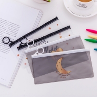 Cute Black White Good Night Plastic See-through Pencil Cases Cosmetics Make Up Bags Pen Pouches