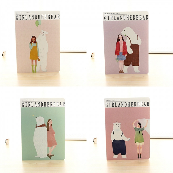 Girl Polar Bear B5 Cute Notebooks Note Books Notepads Lined Page Notes Pad