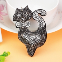 Kitten Cat Shape PU Leather Crystal Diamante Bag Charm Handbag Keyring Pendant