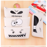 Funky Emoji Face White Plastic Pencil Cases Cosmetics Make Up Bags Pen Pouches