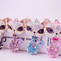 Large Fashion Kitten Cat Crystal Diamante Bag Charms Handbag Keyrings Pendant