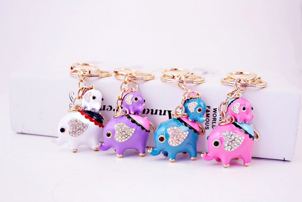 Elephant Parent And Child Crystal Diamante Bag Charms Handbag Keyrings Pendant