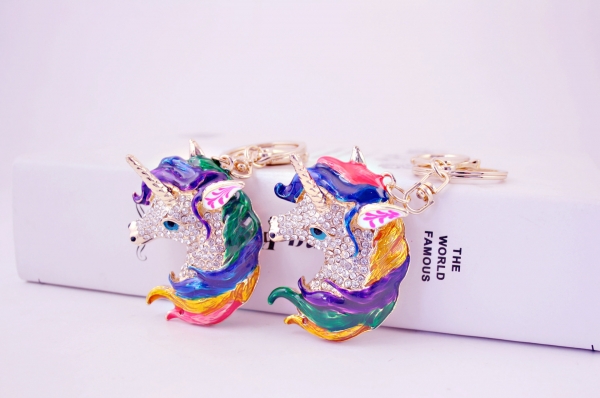 Large Unicorn Crystal Diamante Bag Charms Handbag Keyrings Pendant Key Chain