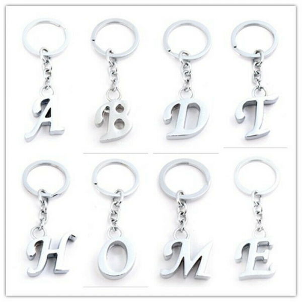 A-Z Initials Letter Alphabet Keyring Silver Key Ring Metal Key Chain