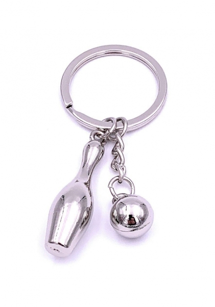 Bowling Game Pin Ball Silver Keyrings Novelty Metal Key Rings