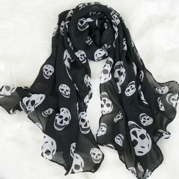 Black White Skulls Fashion Ladies Scarves Chiffon Scarf Womens Shawls