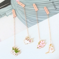Cat Rabbit White Pink Cherry Blossom Metal Pendant Chain Bookmarks For Books