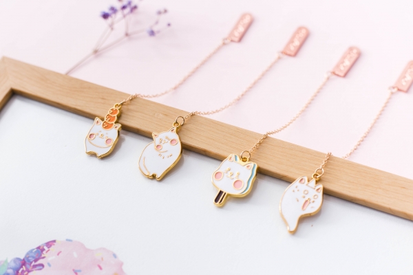 White Kitten Cat Metal Pendant Chain Bookmarks For Books Book Markers For Reader