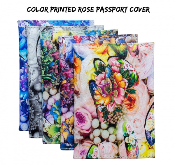 Luxury Rose Flowers Patterned Floral PU Leather Passport Cover Travel ID Wallet