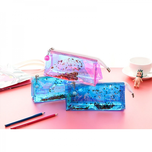 Sparkling Floating Stars PVC Plastic See Through Pencil Cases Cute Make Up Bags