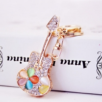Guitar Flowers Crystal Diamante Rhinestone Bag Charms Handbag Keyrings Pendant