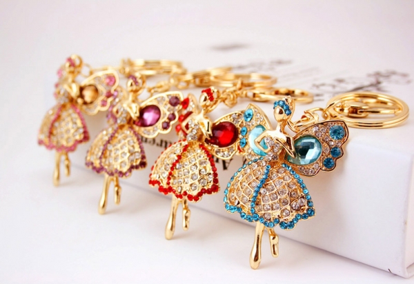 Butterfly Fairy Angel Girl Crystal Diamante Rhinestone Bag Charm Keyring Pendant