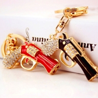 Revolver Pistol Crystal Diamante Bag Charms Handbag Keyrings Pendant Key Chain