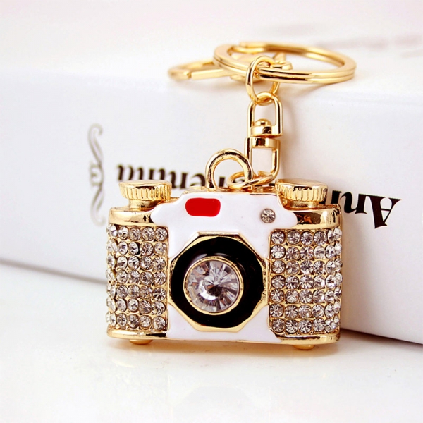 Classic Camera Shaped Crystal Diamante Bag Charms Handbag Keyrings Pendant