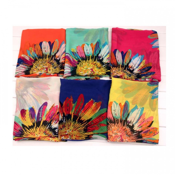 Sunflower Fashion Ladies Scarves Chiffon Floral Scarf Womens Shawls