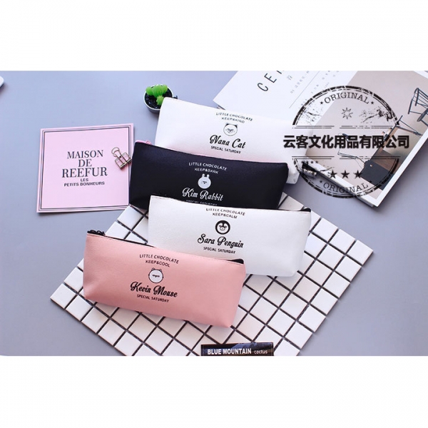 Animals Cat Rabbit Mouse Penguin PU Leather Cute Pencil Cases Make Up Bags