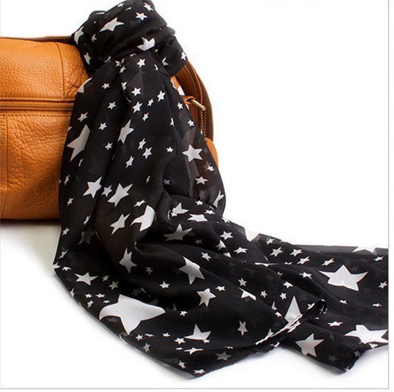 Black White Stars Fashion Ladies Scarves Chiffon Scarf Womens Shawls